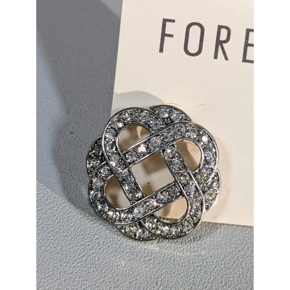 Forever 21 Silver Tone Round Knot Crystal Cut Out‎ Stud Pierced Earrings